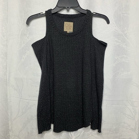 CHASER gray‎ Metallic cold shoulder ribbed top - Picture 2 of 5